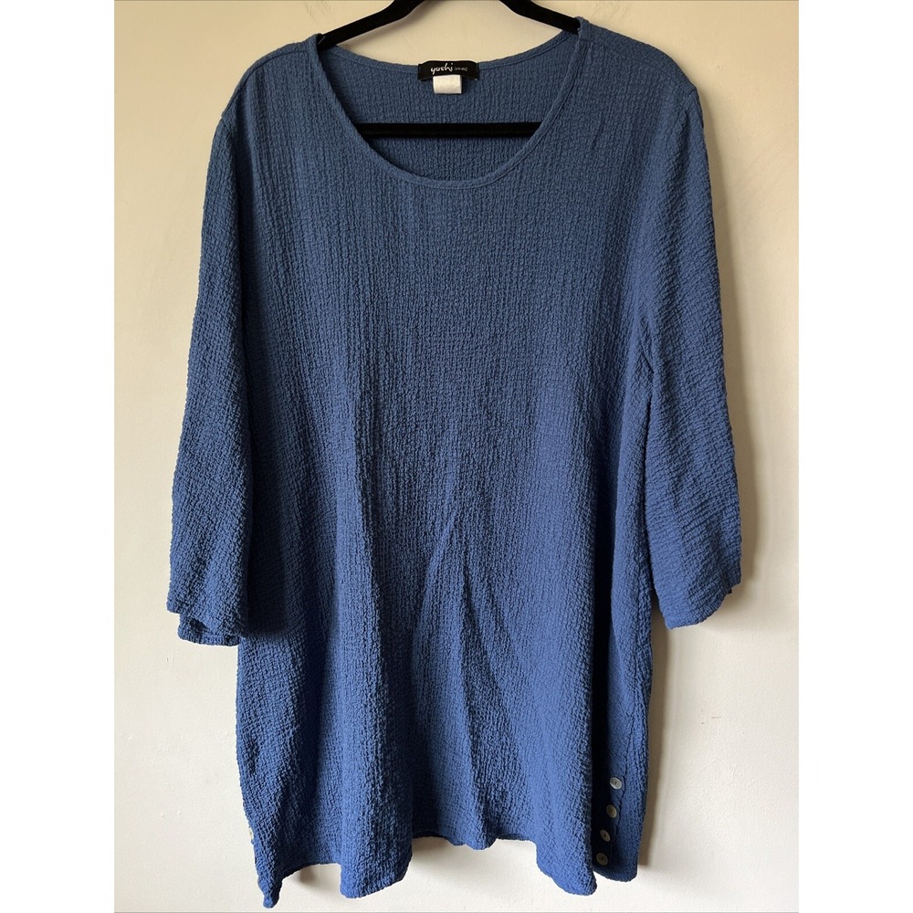 Yushi Women's Crinkle Tunic Top Blouse Size Large Art to Wear Lagenlook